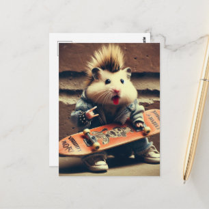 Cartão Postal Um Hamster Punk Rock de Skate Retro 