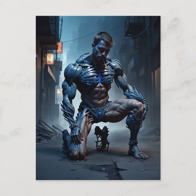 Cartão Postal Um homem musculado com um joelho no chão parece (Frente)