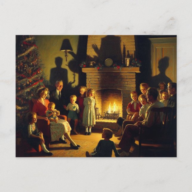 Cartão Postal Um Horror de Natal da Família Retro (Frente)