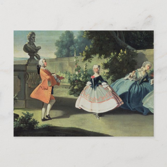 Cartão Postal Um jardim ornamental com uma jovem dançando (Frente)