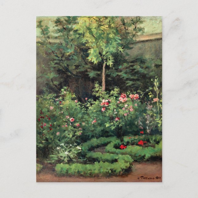 Cartão Postal Um Jardim Rosa, arte fina de Camille Pissarro, (Frente)