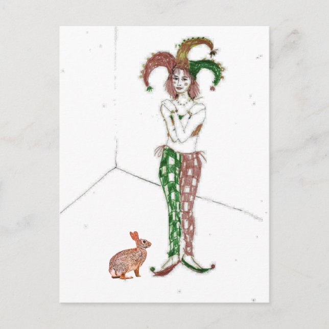 Cartão Postal Um jester e um coelho (Frente)