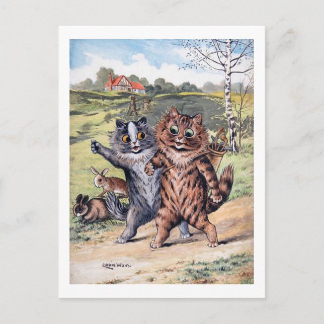 Cartão Postal Um jogo de golfe, Louis Wain (Frente)