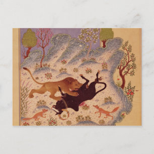 Cartão Postal Um Leão Atacando e Matando um Touro