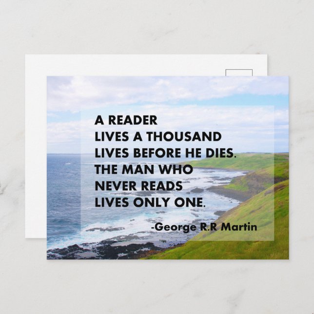 Cartão Postal Um leitor vive mil vidas antes de morrer. (Frente/Verso)