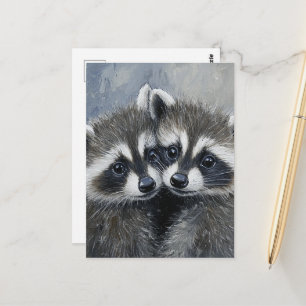 Cartão Postal Um Lindo e Fofo Par de Bebês Guaxinim