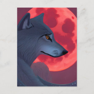 Cartão Postal Um lobo Cinza olhando para uma lua de sangue