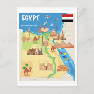 Cartão Postal Um Mapa de Desenhos Animados do Egito