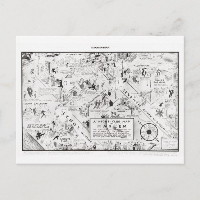 Cartão Postal Um mapa noturno do Harlem, 1933 (Frente)