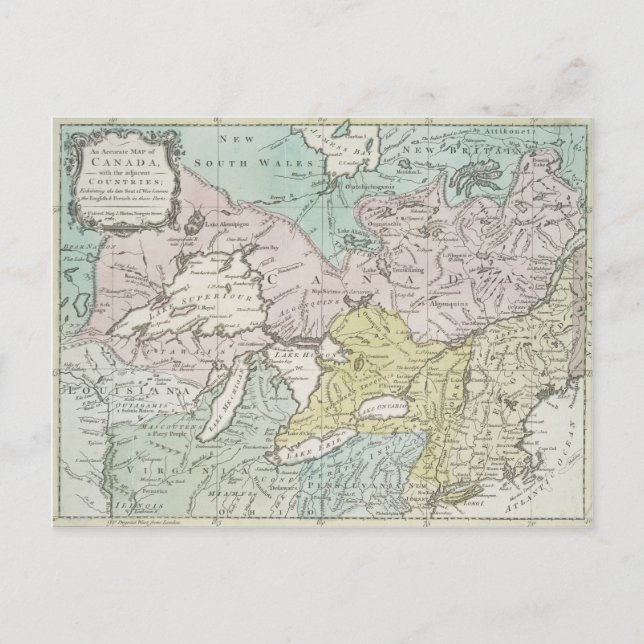 Cartão Postal Um mapa preciso do Canadá, 1761 (Frente)
