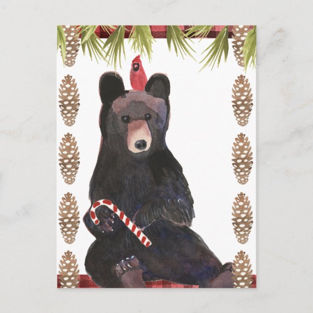 Cartão Postal Um Natal Muito Beary com Pinecones (Frente)