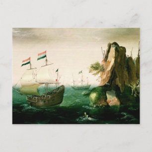 Cartão Postal Um navio mercante holandês ao largo da costa roch