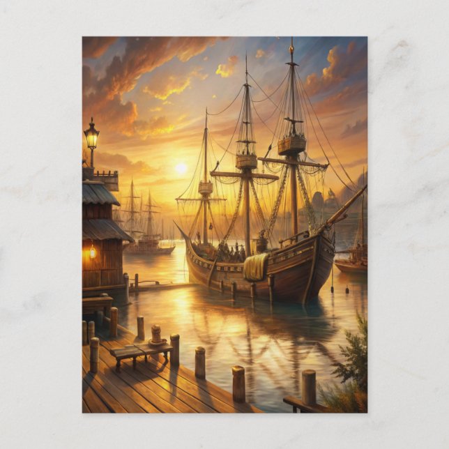 Cartão Postal Um navio nas docas (Frente)