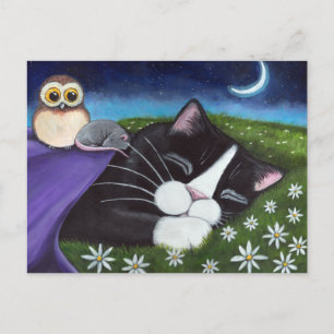 Cartão Postal Um olho vigilante   Fantasy Tuxedo Cat Art