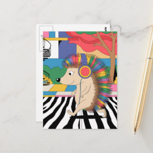 Cartão Postal Um ouriço surrealista ouve música