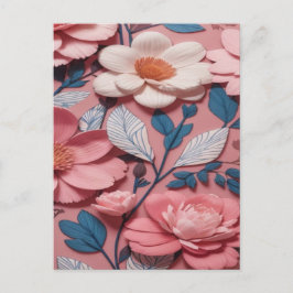Cartão Postal Um padrão floral com fundo rosa