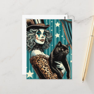 Cartão Postal Um Palhaço Fofo e Gato Preto