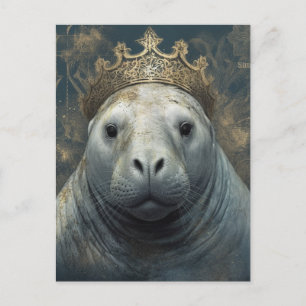 Cartão Postal Um peixe-boi Vestindo uma Coroa