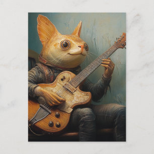 Cartão Postal Um peixe-gato engraçado tocando guitarra fantasia