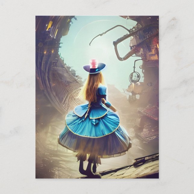Cartão Postal Um portal divertido Alice steampunk AI gerou arte (Frente)