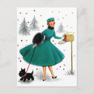 Cartão Postal Um presente de Natal para uma senhora com um cão