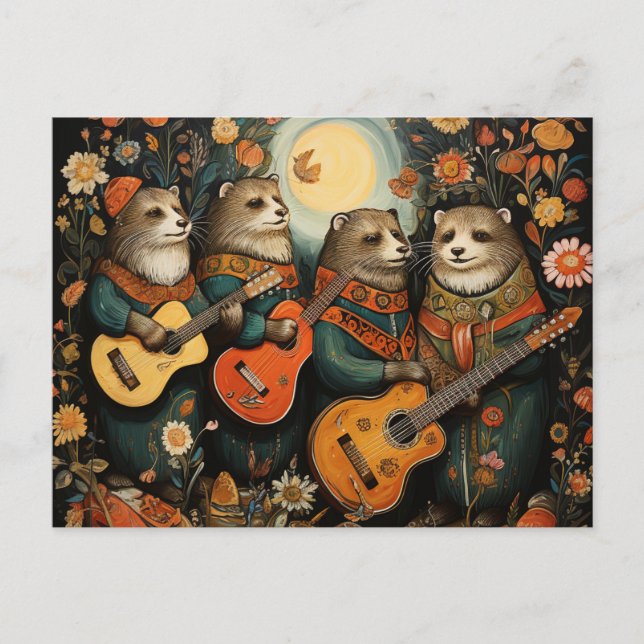 Cartão Postal Um quarteto engraçado de músicos adoráveis (Frente)