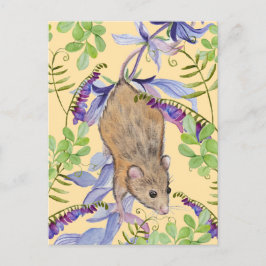 Cartão Postal Um rato engraçado numa espessa de flores.