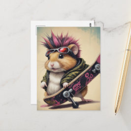 Cartão Postal Um retrato do Hamster do Punk Skate