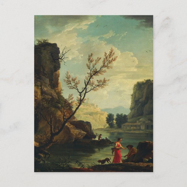 Cartão Postal Um rio com pescadores de Joseph Vernet (Frente)