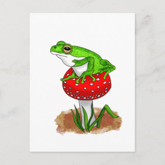 Cartão Postal Um Sapo bonito desenhado pela mão num Cogumelo Whi