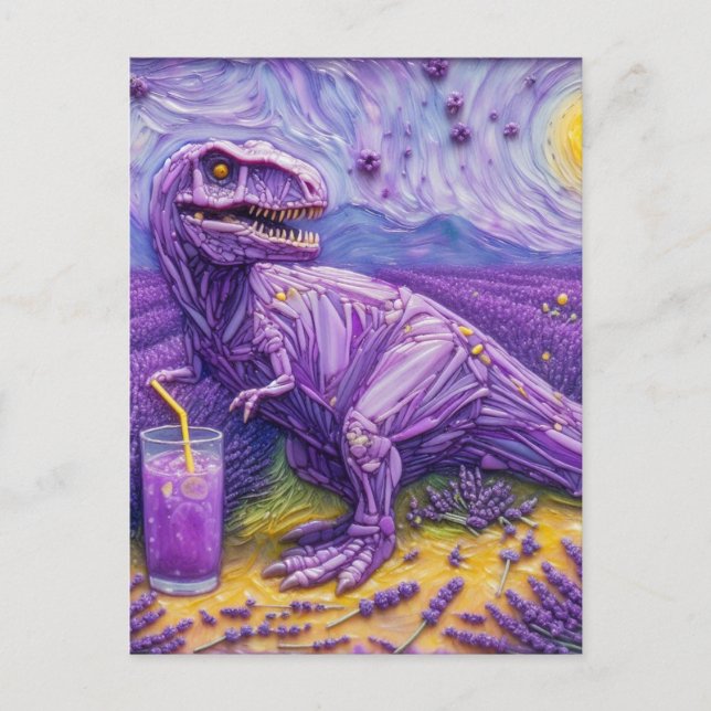Cartão Postal Um T-Rex roxo com limonada de lavanda  (Frente)
