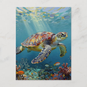 Cartão Postal Um Tema de Tartaruga Marinha para Manter Contato