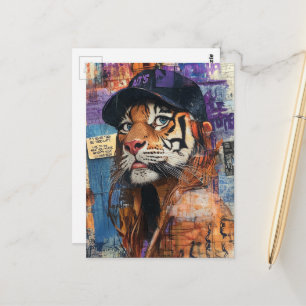 Cartão Postal Um Tigre Bonito em um Boné de Beisebol