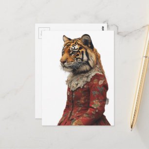 Cartão Postal Um Tigre Bonito em um Vestido