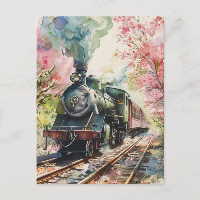 Cartão Postal Um Trem na Primavera (Frente)