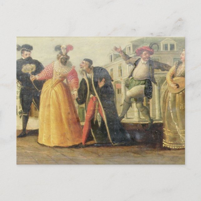 Cartão Postal Um trupe de Commedia Dell'Arte antes de um (Frente)