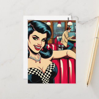 Cartão Postal Um vampiro sexy no lanchonete retrô