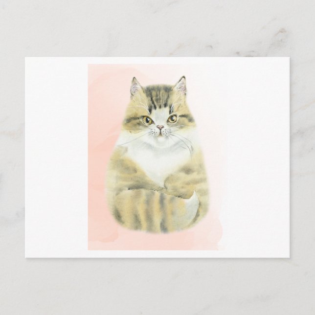 Cartão Postal Uma aquarela de um gato fofo (Frente)