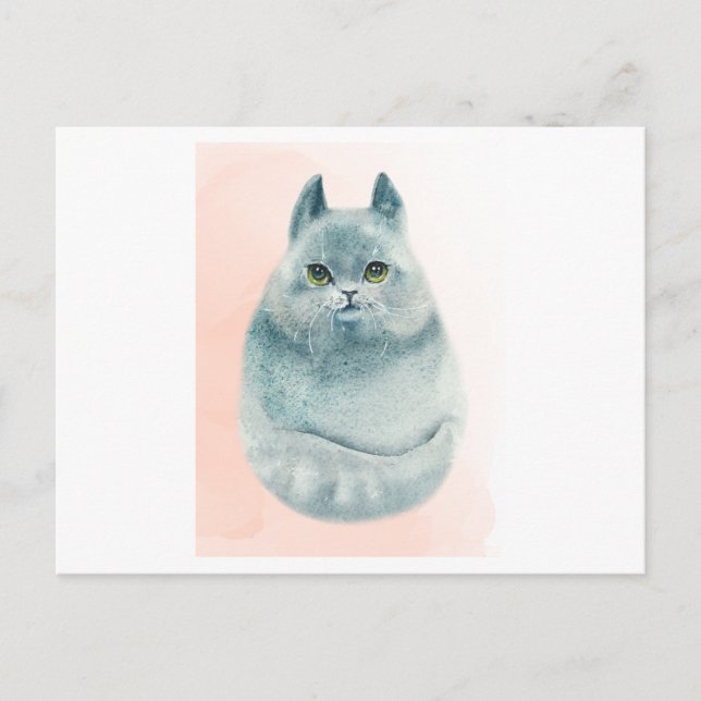 Cartão Postal Uma aquarela fofa de um gato (Frente)