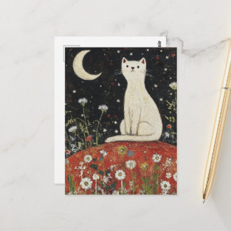 Cartão Postal Uma Arte Folclórica de um Gato Branco Adorável