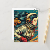 Uma astronauta feminina e um Scifi Retro de peixin