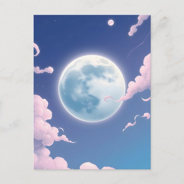 Cartão Postal Uma bela ilustração branca da lua no céu noturno (Frente)