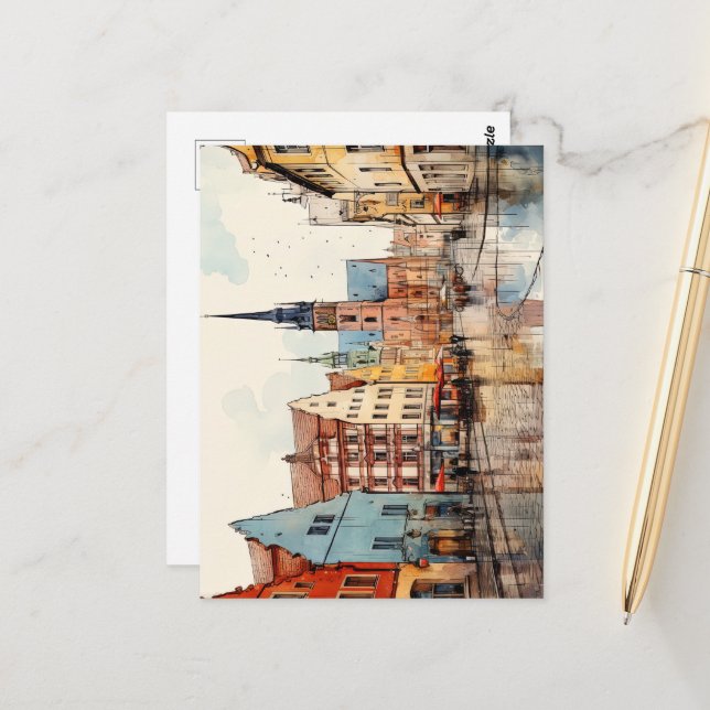 Cartão Postal Uma Bela Vista Artística da Cidade Icônica da Alem (Frente/Verso In Situ)