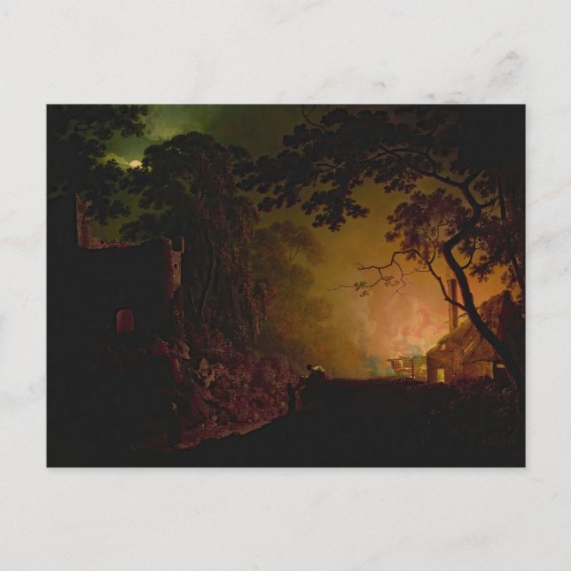 Cartão Postal Uma cabana em chamas à noite Joseph Wright de Derb (Frente)