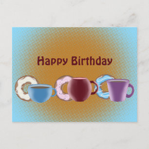 Cartão Postal Uma caneca de café e uma doce rosquinha Feliz Ani