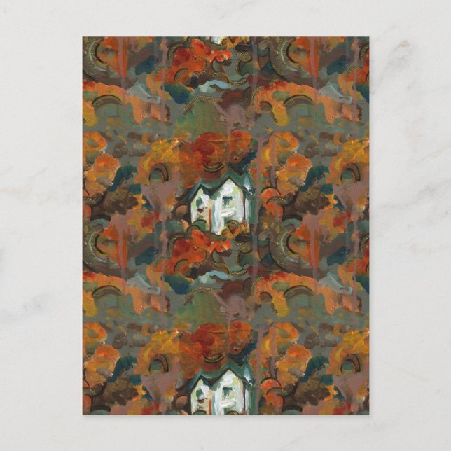 Cartão Postal Uma casa branca & árvores do outono (Frente)