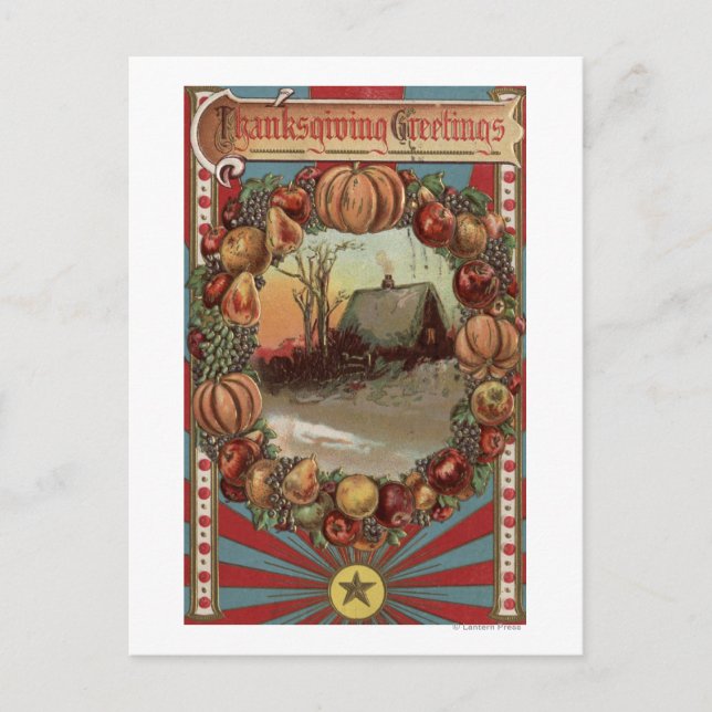 Cartão Postal Uma cena rural com uma borda de produtos (Frente)