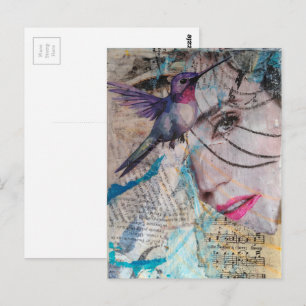 Cartão Postal Uma colagem abstrata de mídia mista Face e Beija-f