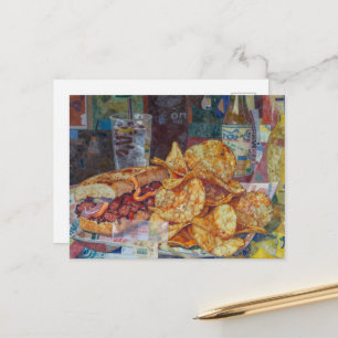 Cartão Postal Uma colagem de sanduíche e batatas fritas