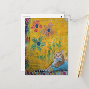 Cartão Postal Uma Colagem Mídia Mista de um Gatinho Legal